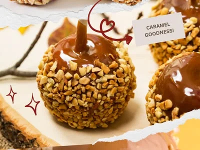 Veginner Cooking’s published caramel apple Pinterest artwork